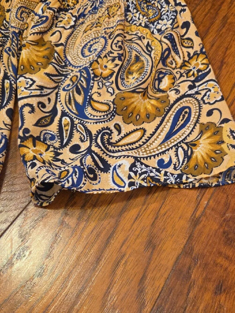 Paisley Peasant Blouse In A Mustard Yellow And Navy Blue